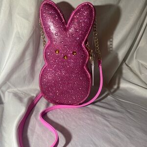 Betsey Johnson Kitsch Peeps Pink Rhinestone Bunny Rabbit Easter Crossbody Bag